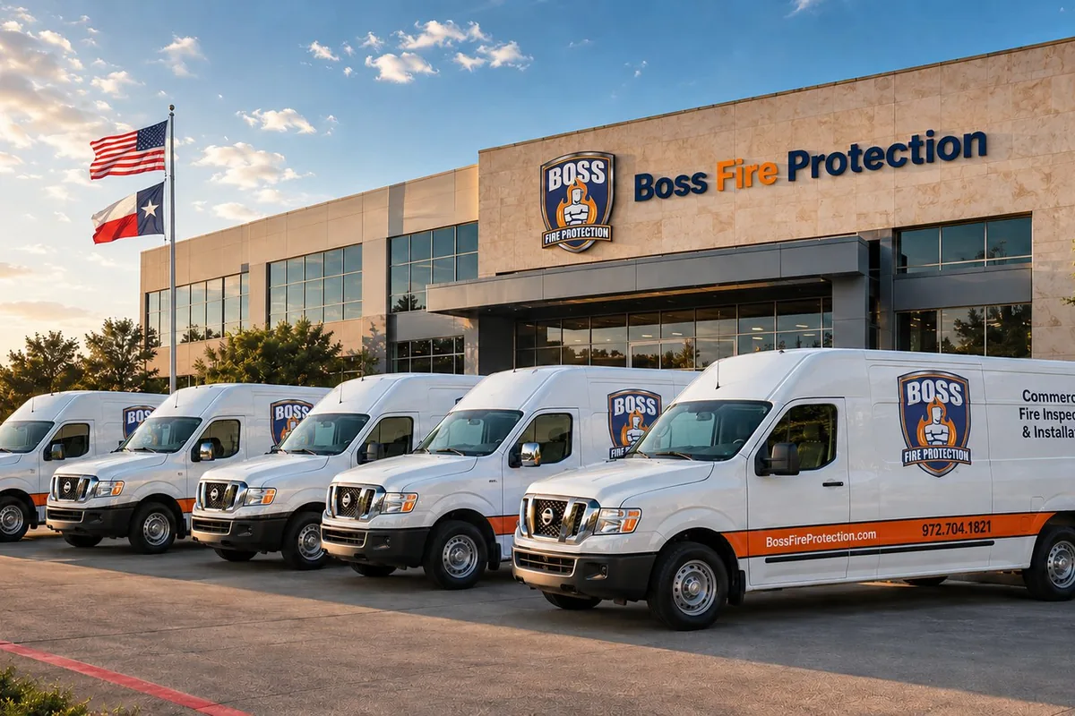 Boss Fire Protection wrapped commercial fleet truck in Dallas-Fort Worth